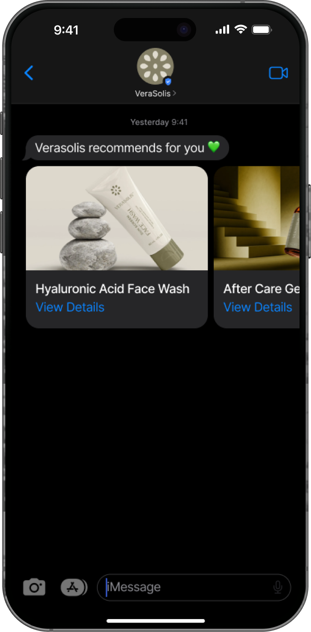 An RCS marketing message sent using Zixflow, recommending personalized products to customers.